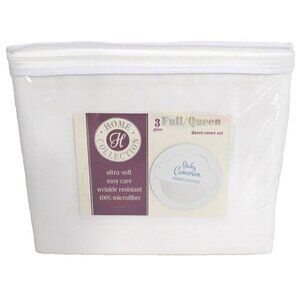 BECKY CAMERON Home Collection 1800 FULL / QUEEN White Duvet Cover & 2 Shams NEW